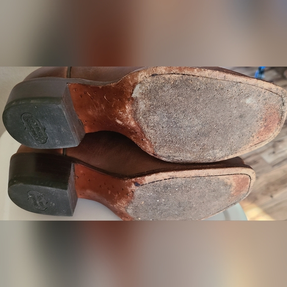 Nocona cowgirl western cowboy brown leather square toe boots 8M - Picture 7 of 8